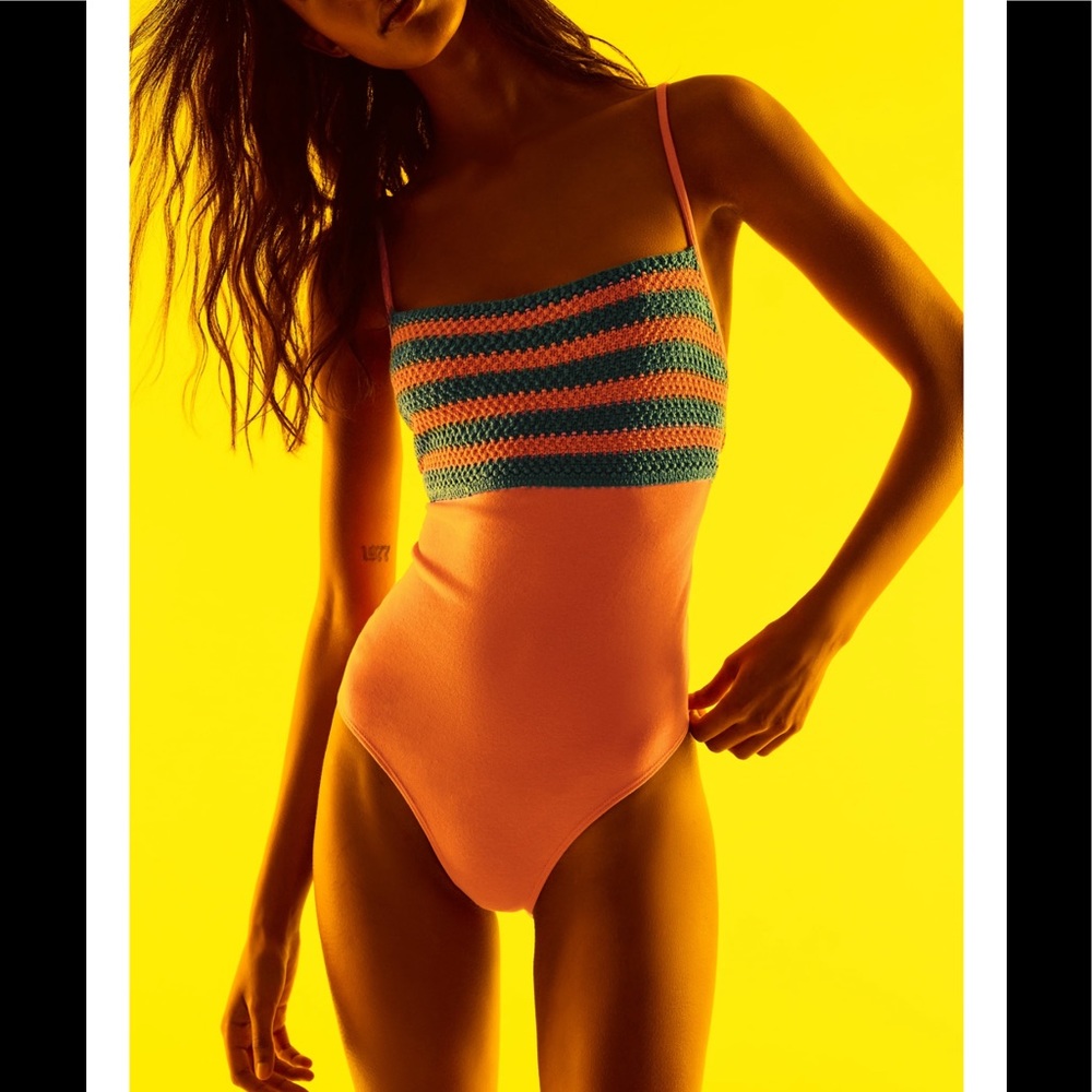 ZARA Colorblock Crochet Bodysuit Halter Tank Top